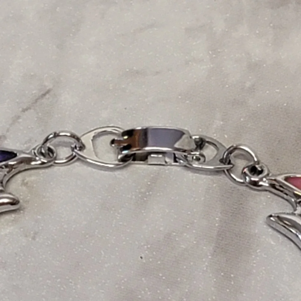 Angel Fish Bracelet Faux Abalone Shell Silver Tone Ocean Sealife Nautical Beach